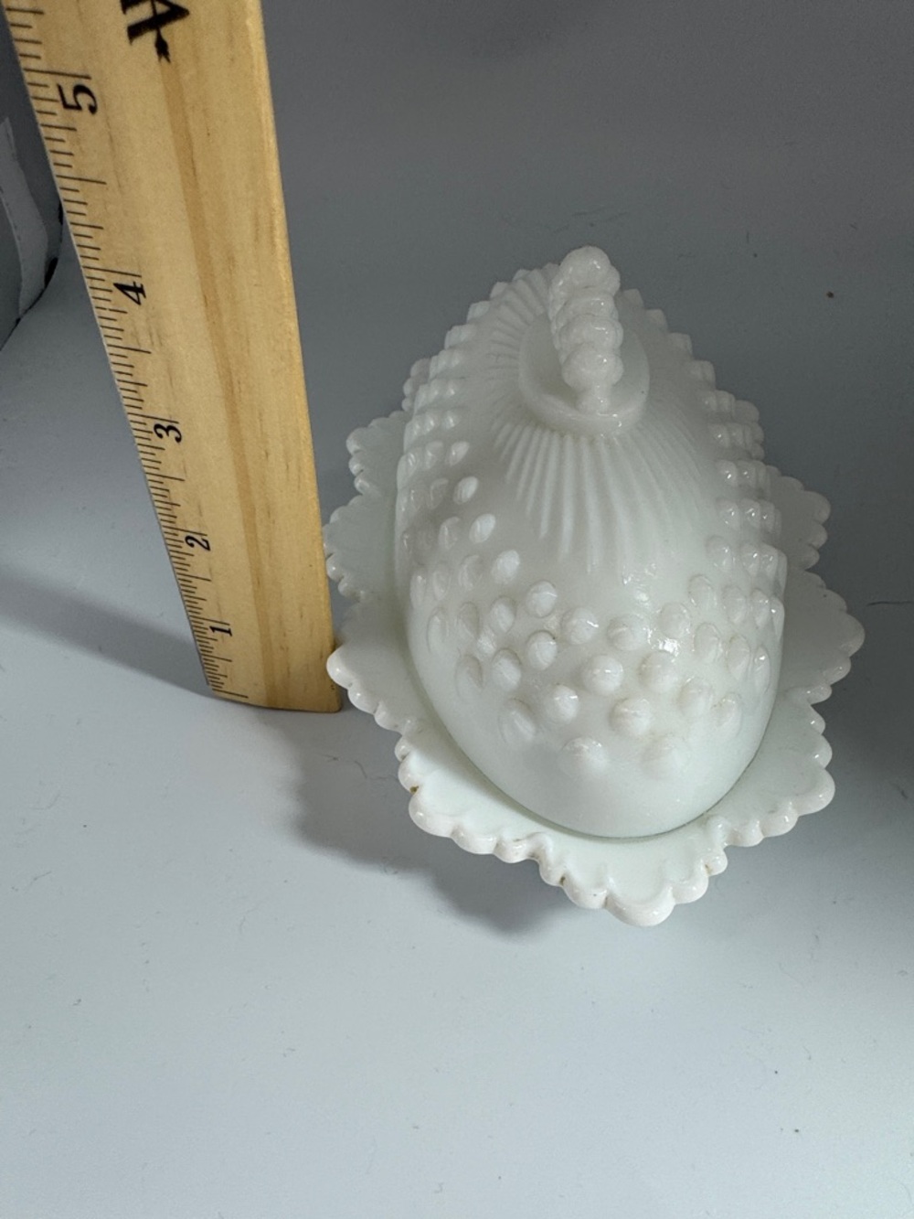 Fenton White Hobnail Covered Butter Dish with Scalloped Edge - Picture 6 of 7